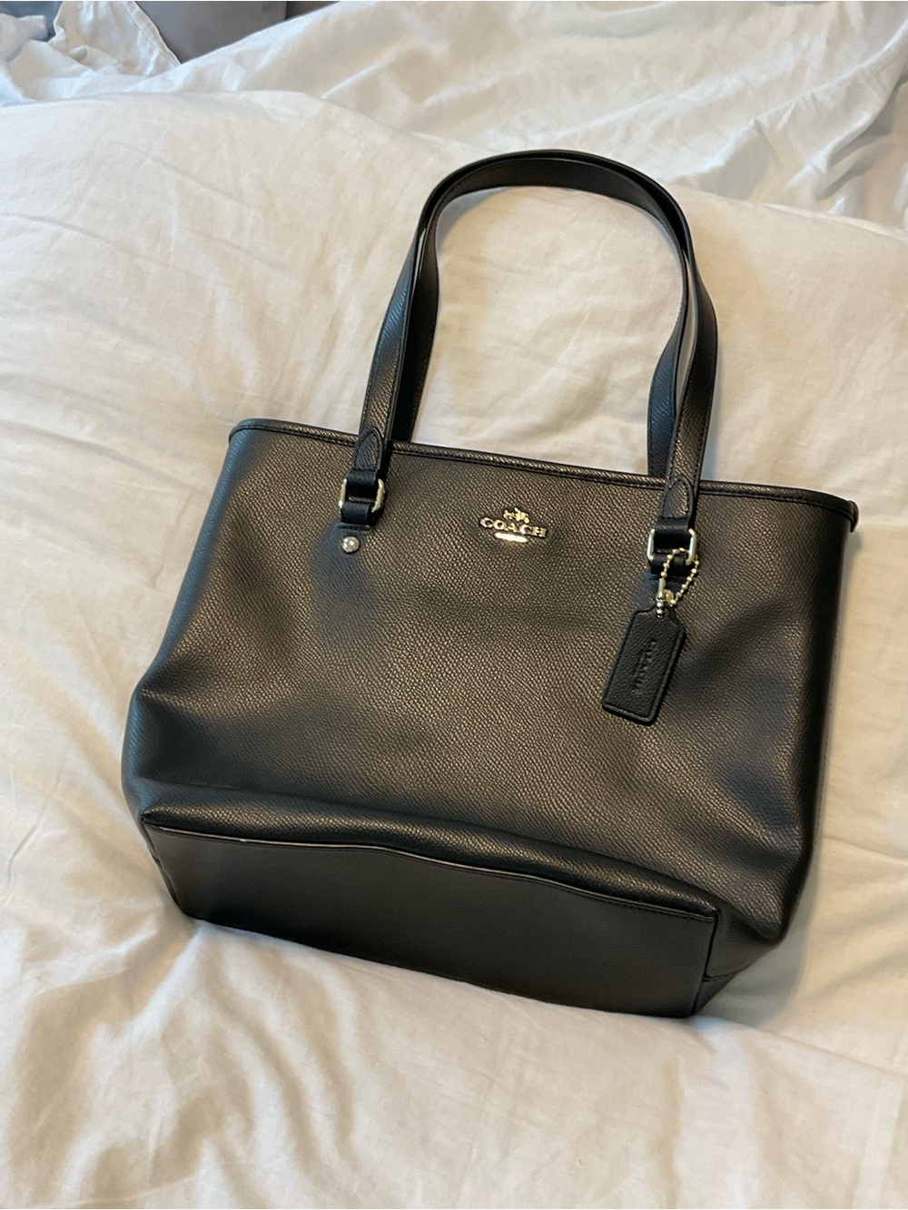 Coach City Tote Black Pebbled Leather with Gold Accent